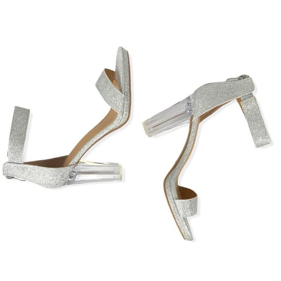 Top Moda Women's Glitter Silver Block Heel Sandals Size 10 Ankle Strap - Picture 7 of 9